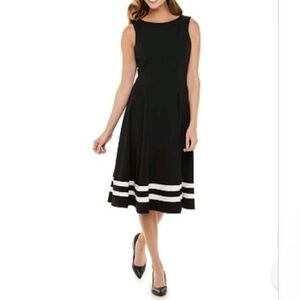 Chaps A Line Dress With Striped Hem